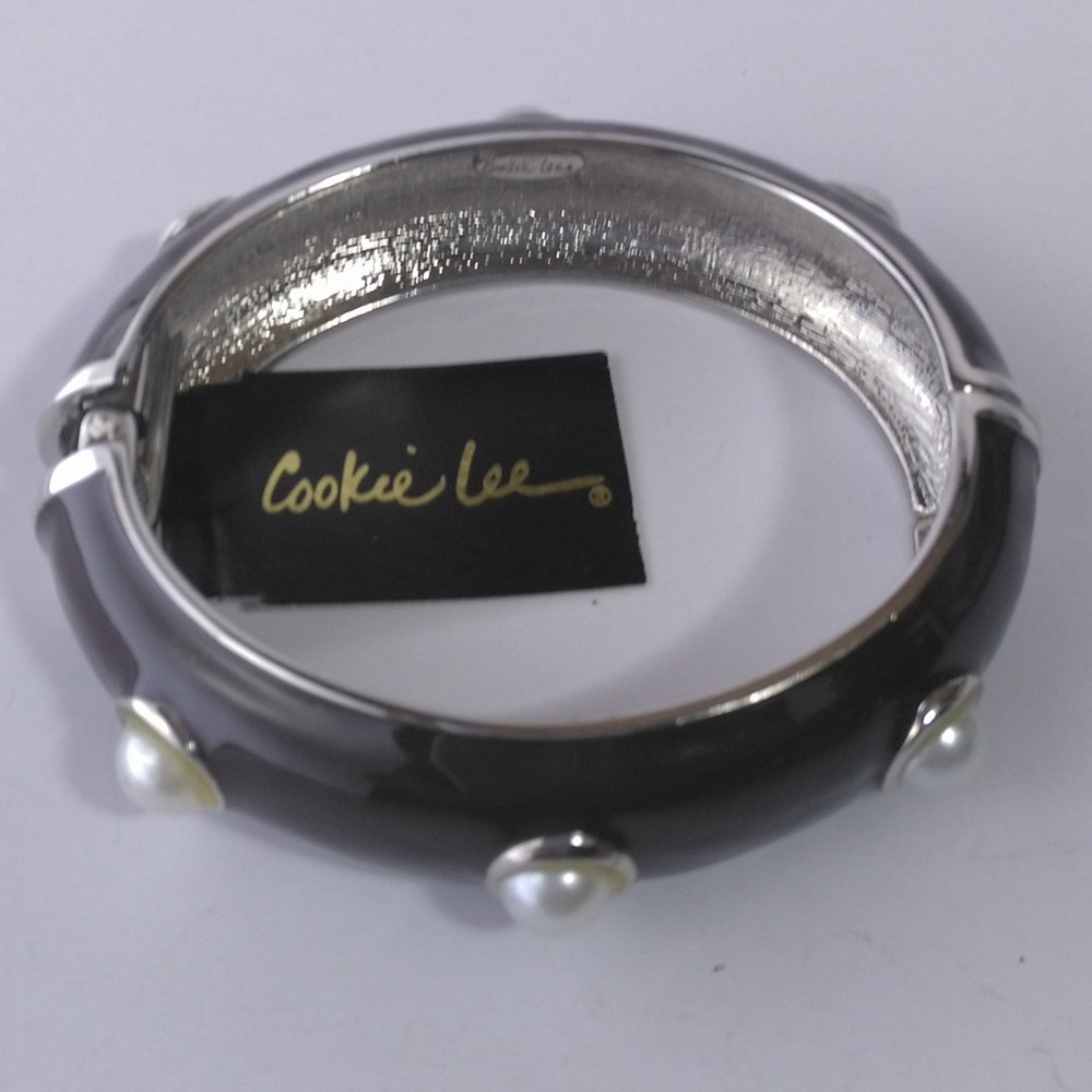 Hinged Bangle with Faux Pearls